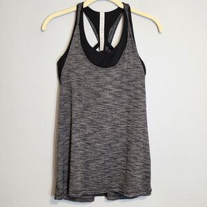 Lululemon Twist and Toil Tank Top Built-in Bra Gray Black Size 10 Activewear Gym